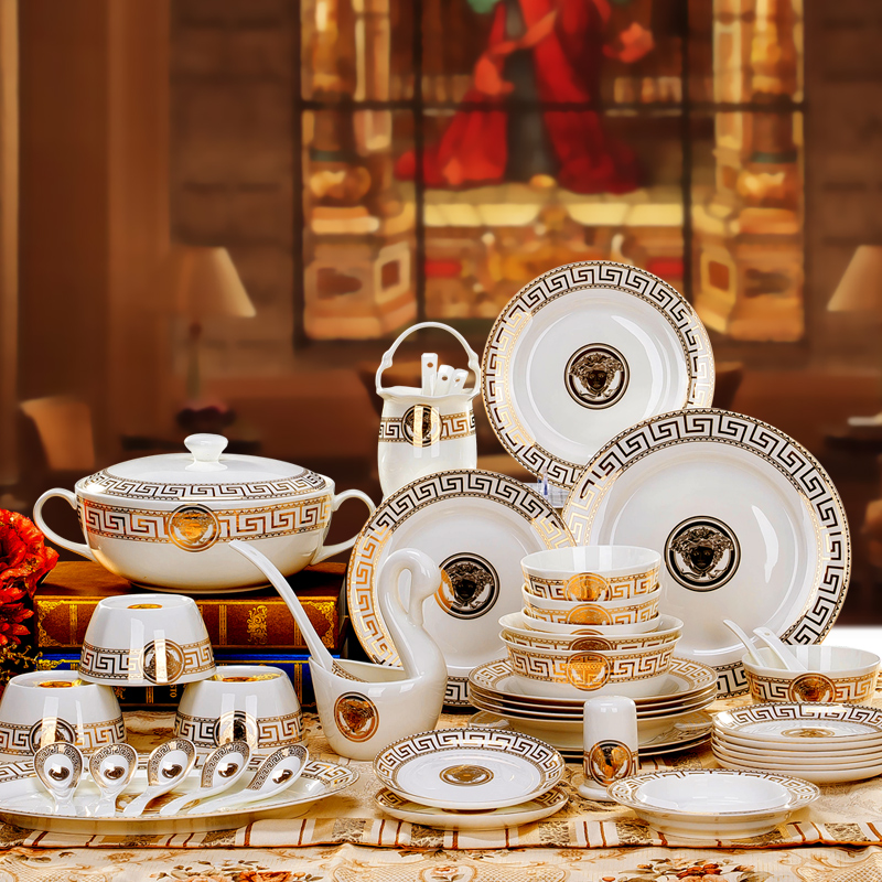欧式高档宫廷骨瓷奢华金边餐具套装西式景德镇陶瓷器家用碗盘组合