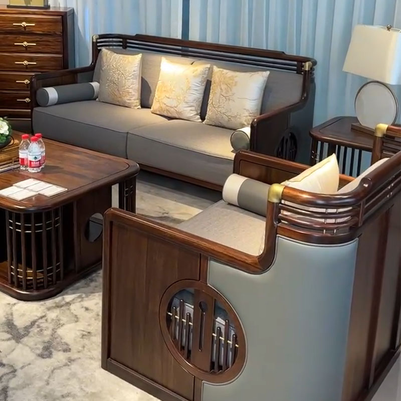 新中式乌金木家用别墅沙发茶几组合禅意古典大户型实木家具可定制