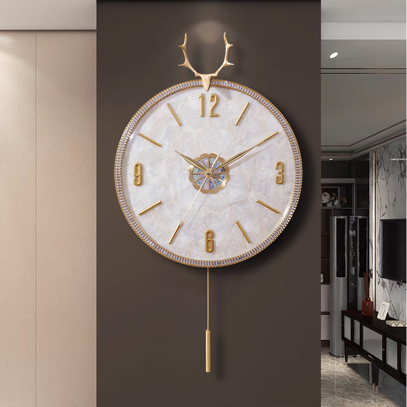 现代轻奢挂钟客厅新中式黄铜装饰钟表家用简约挂墙石英钟创意壁钟
