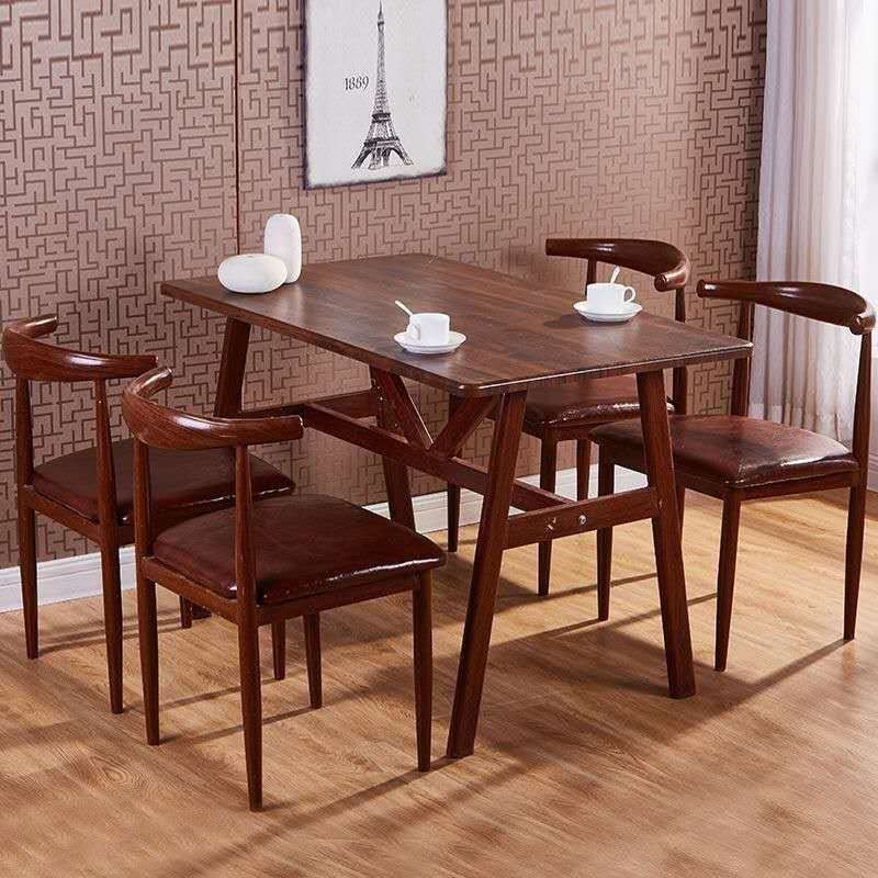 餐桌椅铁艺牛角椅子靠背凳子仿实木北欧简约咖啡奶茶店餐桌椅组合