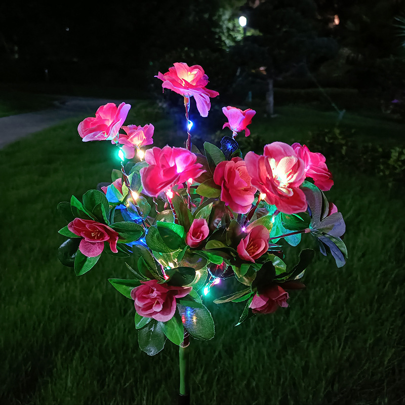 太阳能户外庭院花园装饰LED地插灯仿真花映山红花灯杜鹃花灯