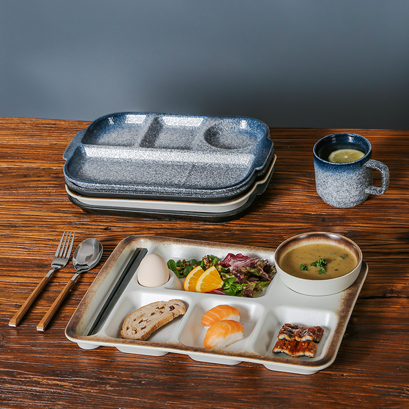 日式分格餐盘陶瓷减脂分餐分隔盘子儿童早餐盘一人食大人月子餐具