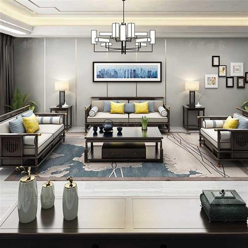 新中式实木沙发茶桌样板间成套客厅卡座中国风禅意酒店别墅家具