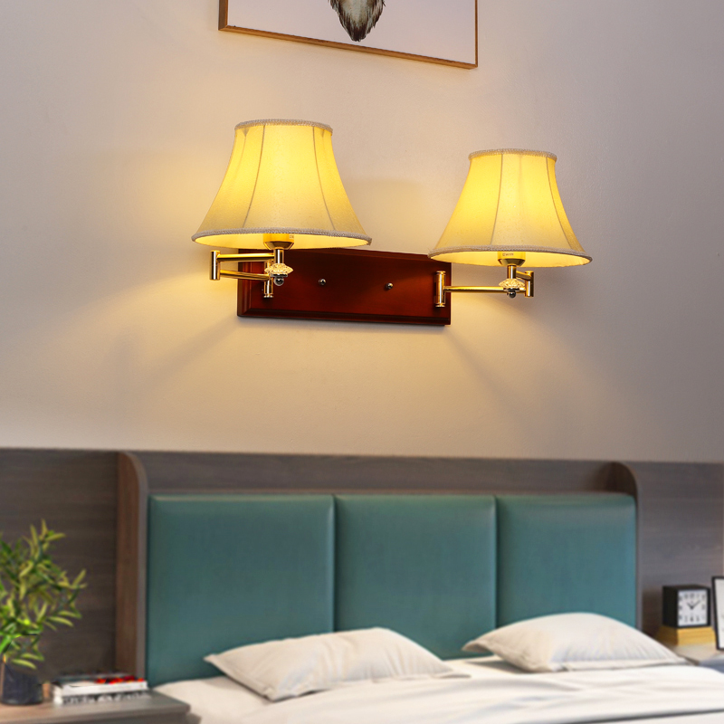 宾馆酒店民宿客房实木现代中式摇臂壁灯卧室床头书房 调光LED工程