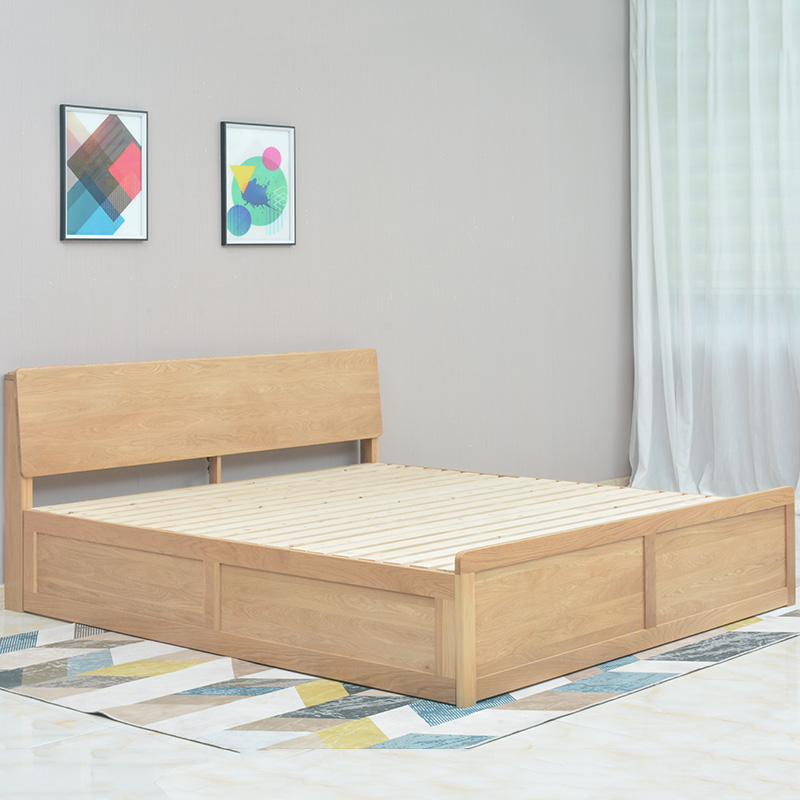 全实木橡木婚床1.8米双人1.5米北G欧原木色箱体床现代简约储物床