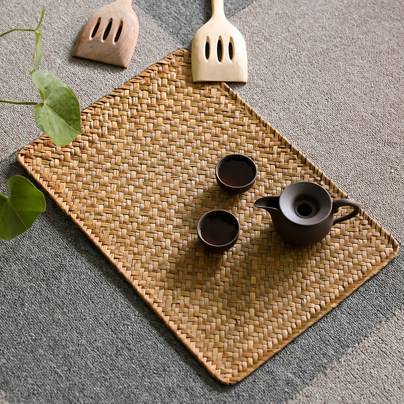草垫餐垫 日式加厚隔热垫长方形隔热桌垫编织复古 餐具垫子西餐垫