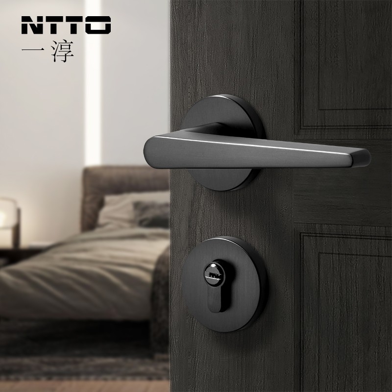 新款日本静音磁吸门锁家用通用型锁具灰色室内卧Q室门把手房门木