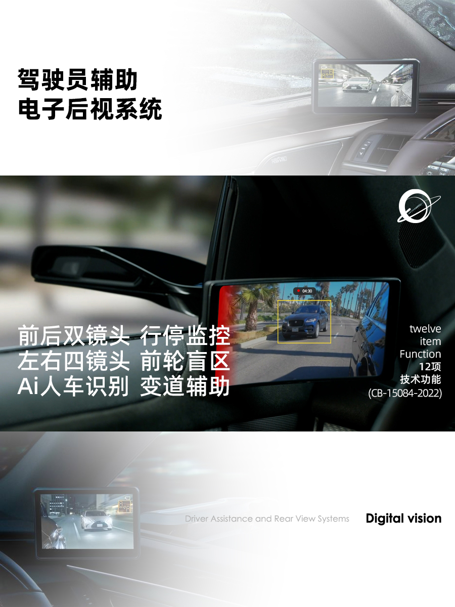 汽车外CMS电子后视镜左右侧行车记录仪AI驾驶变道辅助BSD盲区监测