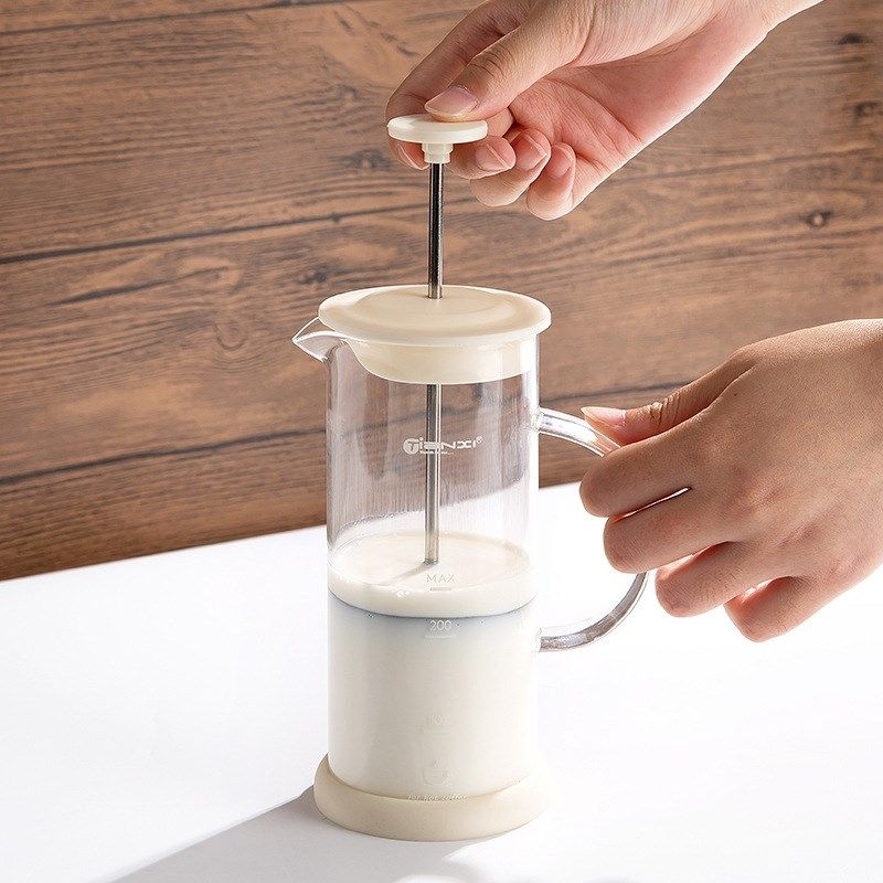 家用手动打奶泡机牛奶打发搅拌器玻璃杯咖啡红茶拉花透明带刻度