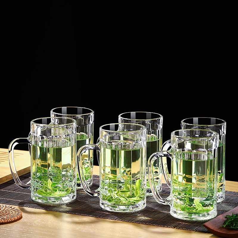 茶楼专用茶杯带把耐高温玻璃杯家用待客大容量带盖绿茶喝水杯套装