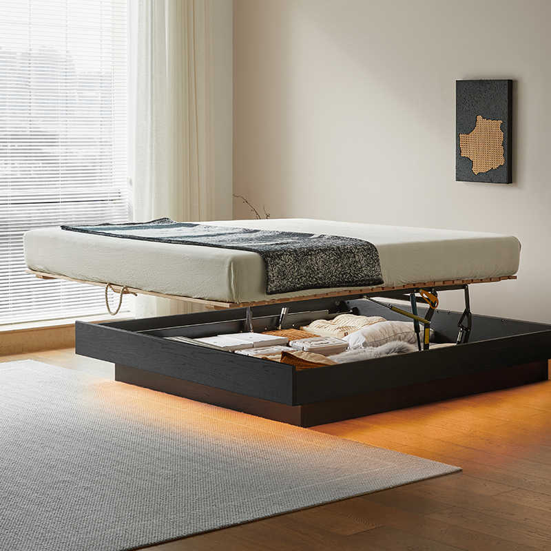 梵也家具无床头箱体床白蜡木实木框架床气压储物床卧室双人床收纳
