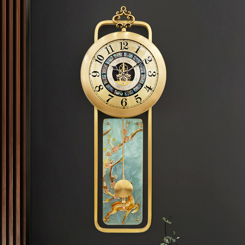 新中式轻奢纯黄铜钟表p现代简约装饰挂钟客厅玄关时尚大气时钟挂