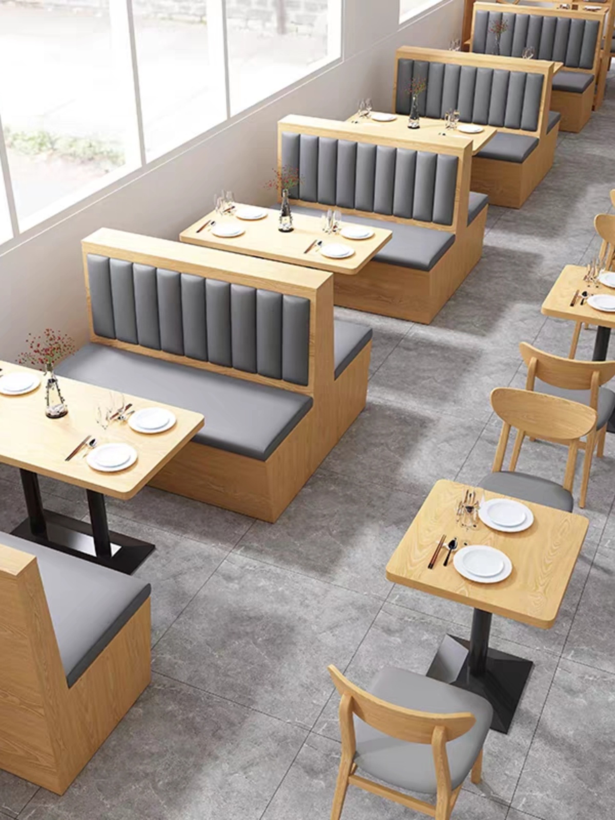 火锅店实木桌椅组合卡座沙发休闲西餐咖啡厅定制餐厅奶茶饭店靠墙