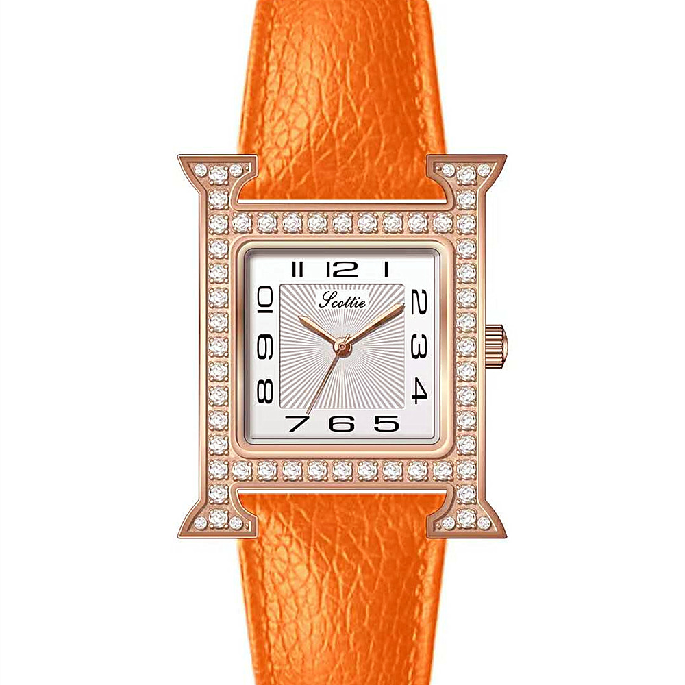 时装表时尚数字款镶钻潮方形皮带新款女士手表指针式石英防水腕表