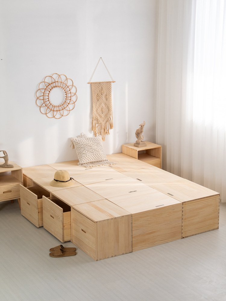 榻榻米木箱拼床实木箱体储物床自由组合床箱定制加宽小户型高箱床