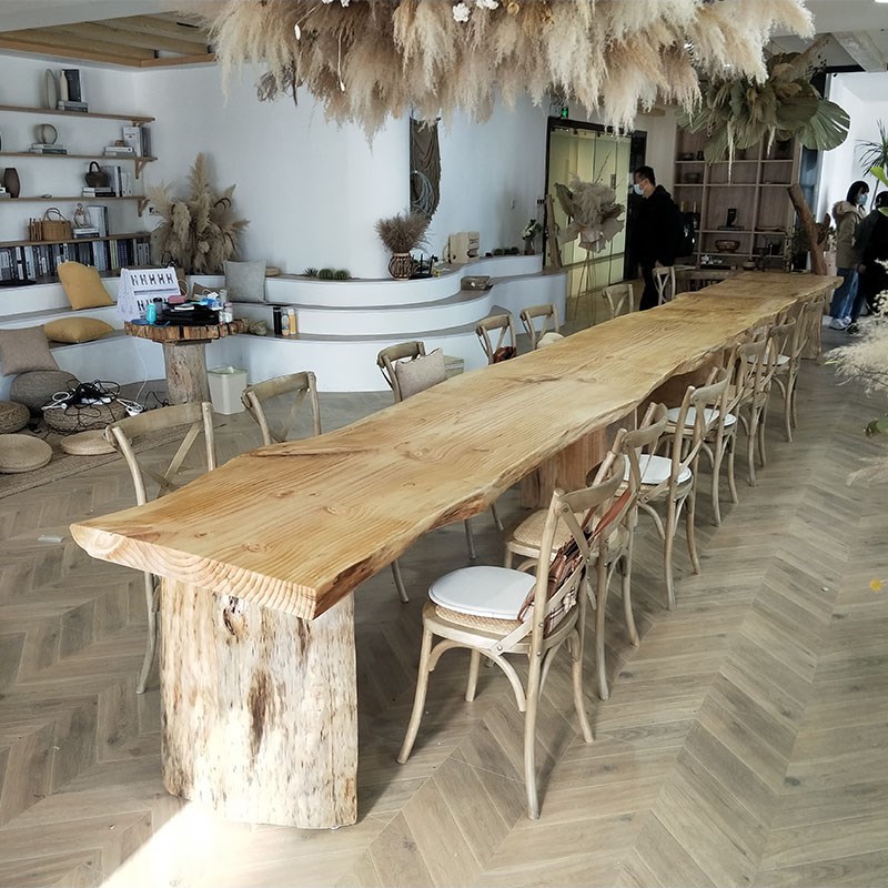 北欧实木餐桌日式原木长方形大板茶桌复古工作台简约会议桌椅组合