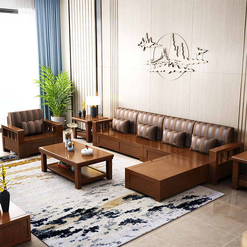 实木沙发冬夏两用小户型套装新中式现代客厅整装储物组合沙发家具