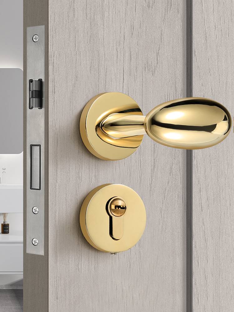 美法式室内鹅蛋分体锁门把手卧室门锁磁吸静音房门锁轻奢金色锁具