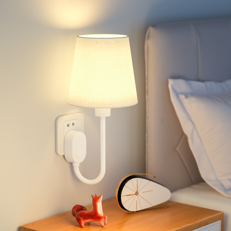 插电床头灯壁灯led家用卧室柔光灯可调亮度简约无线插座式小夜灯