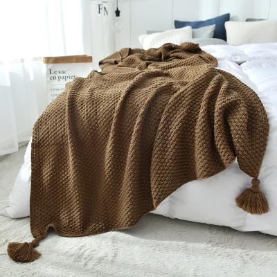 欧式灰色休闲毯毛线毯家装样板间软装流苏针织毯沙发毯子搭毯盖q.