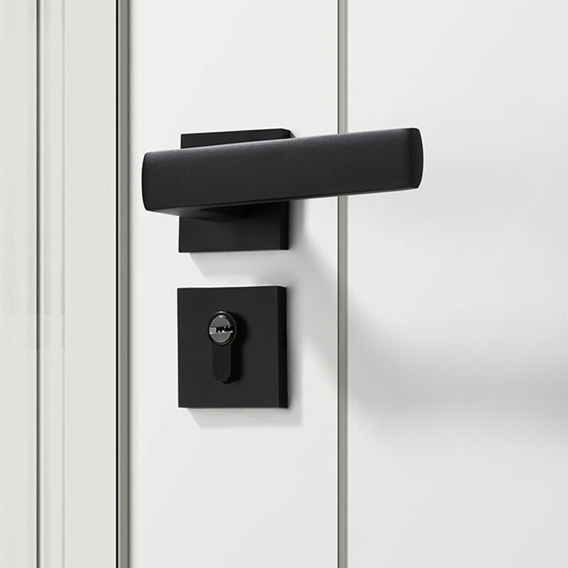 美式黑色卧室门锁室内磁吸静音房门锁家用房间分体锁木门把手锁具