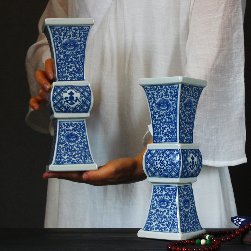 景德镇陶瓷器花觚青花瓷花瓶仿古玄关摆件中式客厅书房条案装饰品