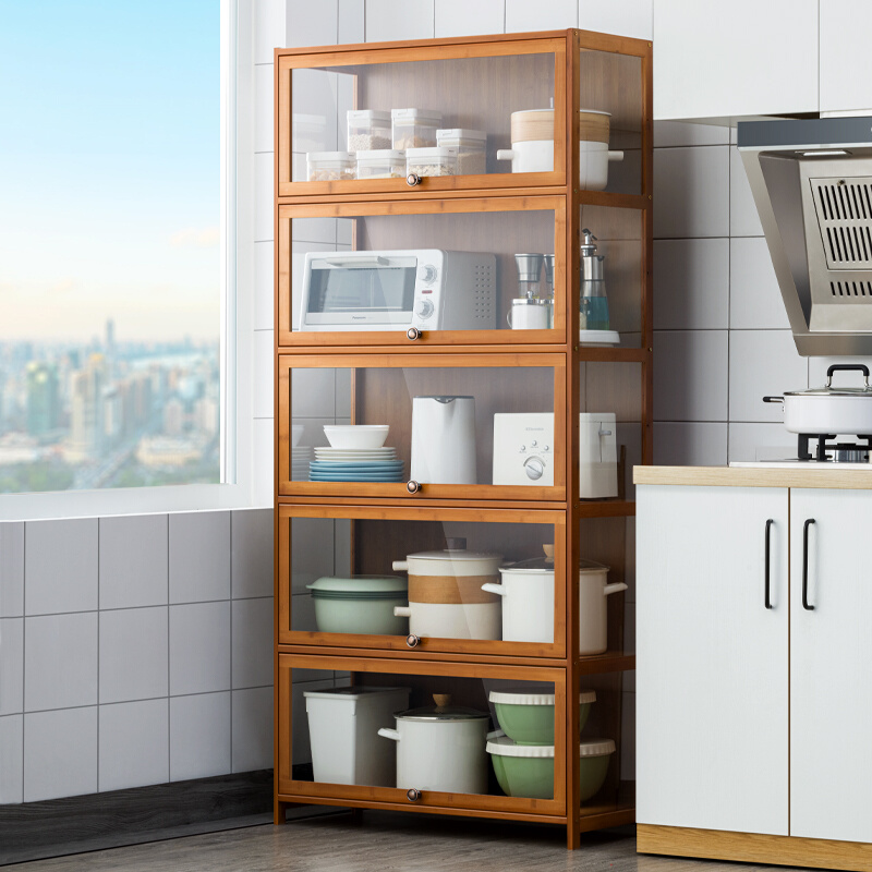 家用碗碟厨具锅具储物柜橱柜子多层带门碗柜厨房收纳置物架落地式