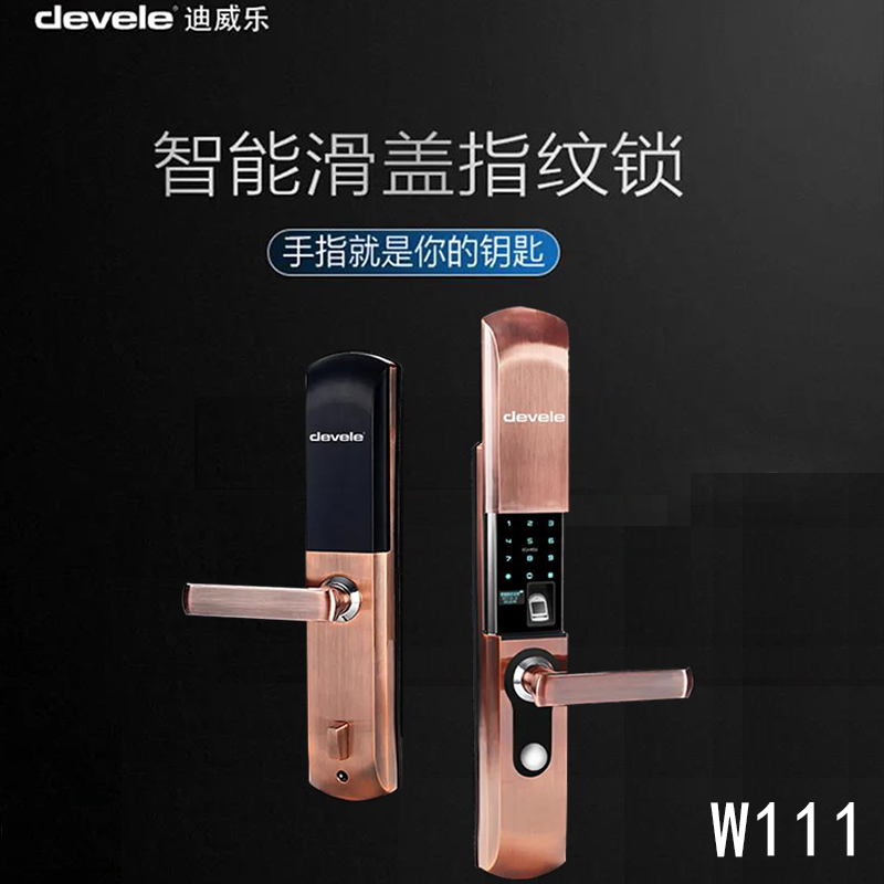 Devele迪威乐W111高端滑盖半自动家用磁卡指纹密码远程智能锁