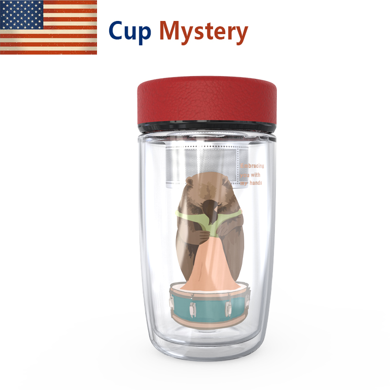 美国 cup mystery 高硼硅玻璃仿皮纹杯盖创意时尚男士女士玻璃杯