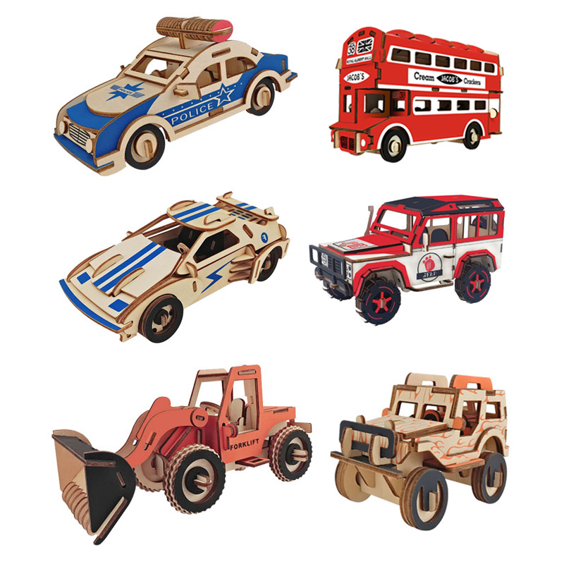 包邮木制仿真汽车拼装模型儿童手工跑车法拉利3D立体拼图益智玩具