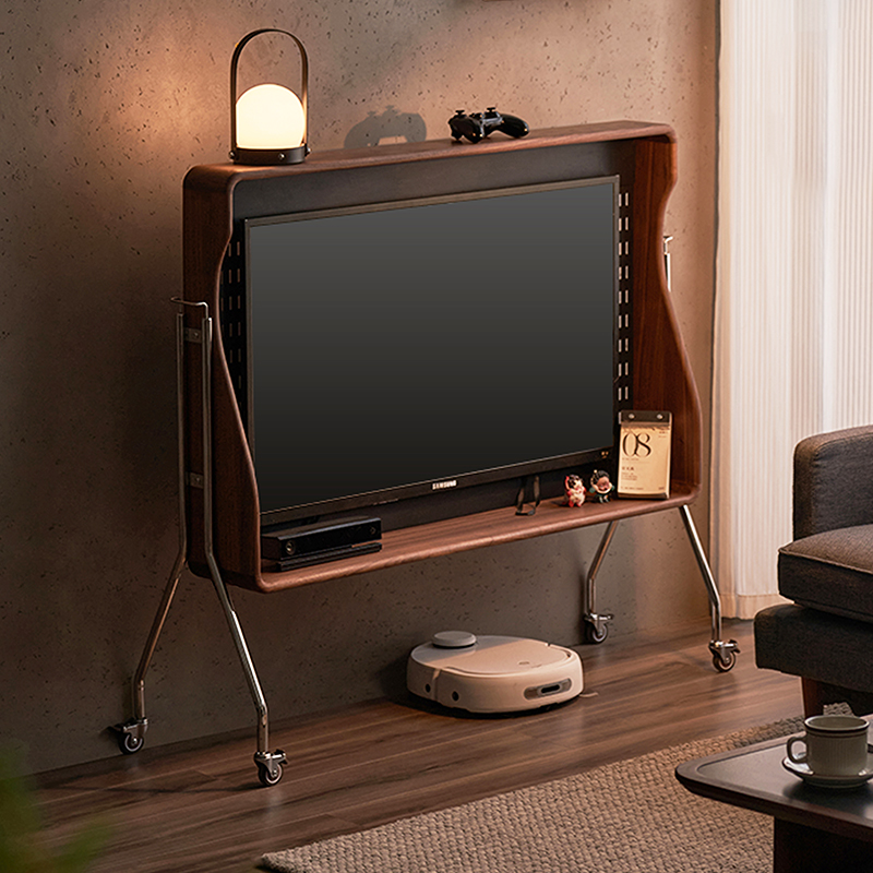 实木电视支架客厅可移动电视机架黑胡桃木小户型电视柜收纳电视柜