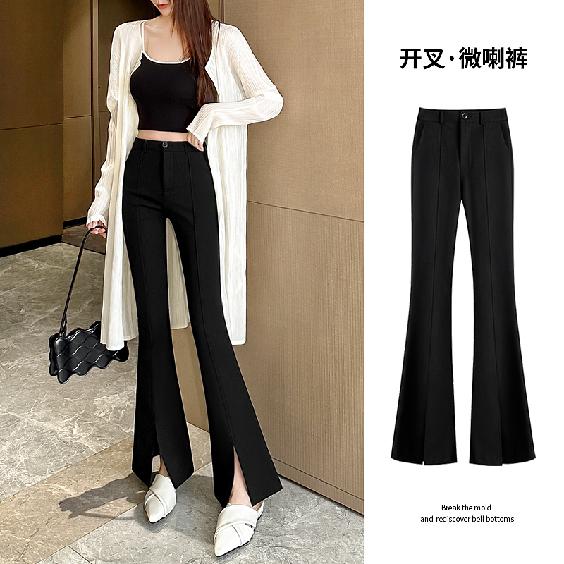 女喇叭裤夏季2024新款高腰显瘦高级感垂感小个子黑色西装微喇裤子