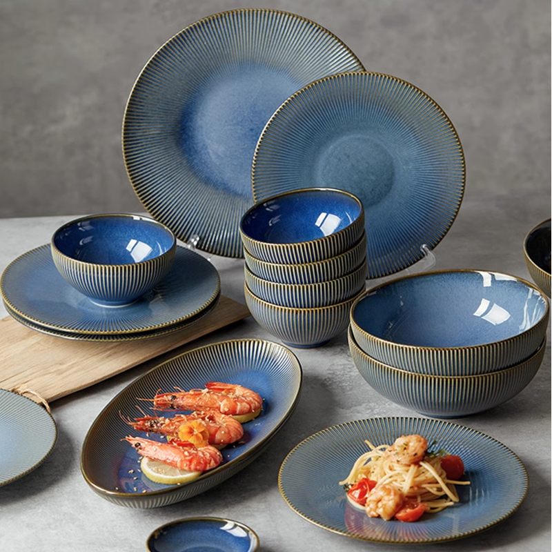 轻奢碗碟套装家用日式窑变餐具创意北欧式ins风陶瓷饭碗盘子组合