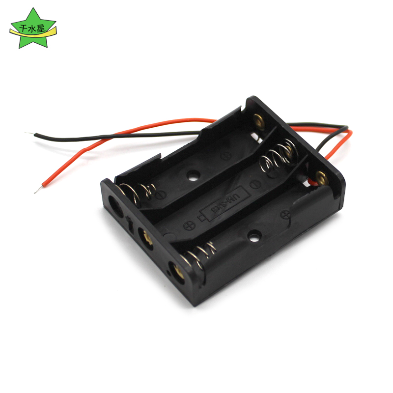 黑色5号3节电池盒 无盖无开关带线DIY模型玩具配件4.5V三节电源盒