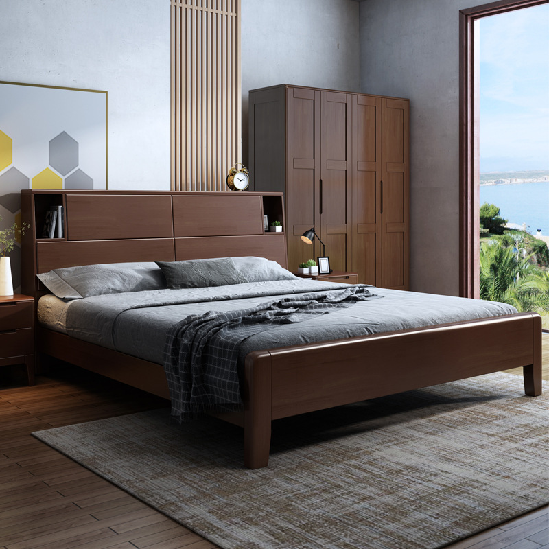 全实木床北欧风卧室家具1.5米箱体床现代简约1.8米双人高箱储物床