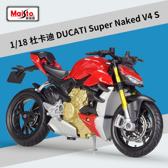 美驰图1:18杜卡迪Super Naked V4 S仿真摩托车模型轮胎可动带底座