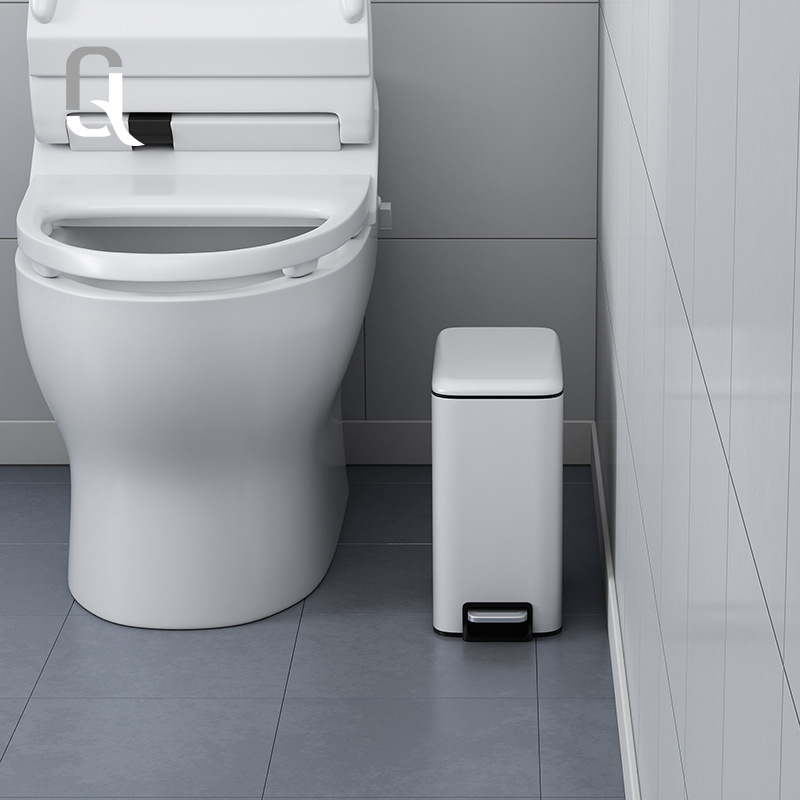 家用厕所垃圾桶不锈钢小号卫生间长方形脚踏静音窄位有盖小垃圾筒