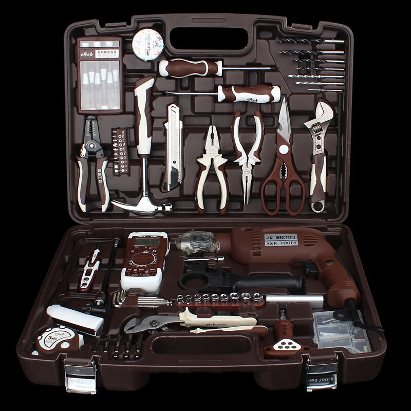 奥凯五金工具套装电工组套家用多功能手动维修锂电钻家用工具箱