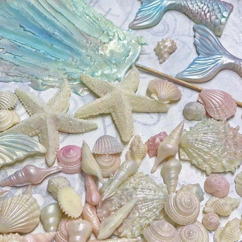 海星蛋糕装饰硅胶模具海洋星美人鱼尾翻糖巧克力海螺贝壳滴胶磨具