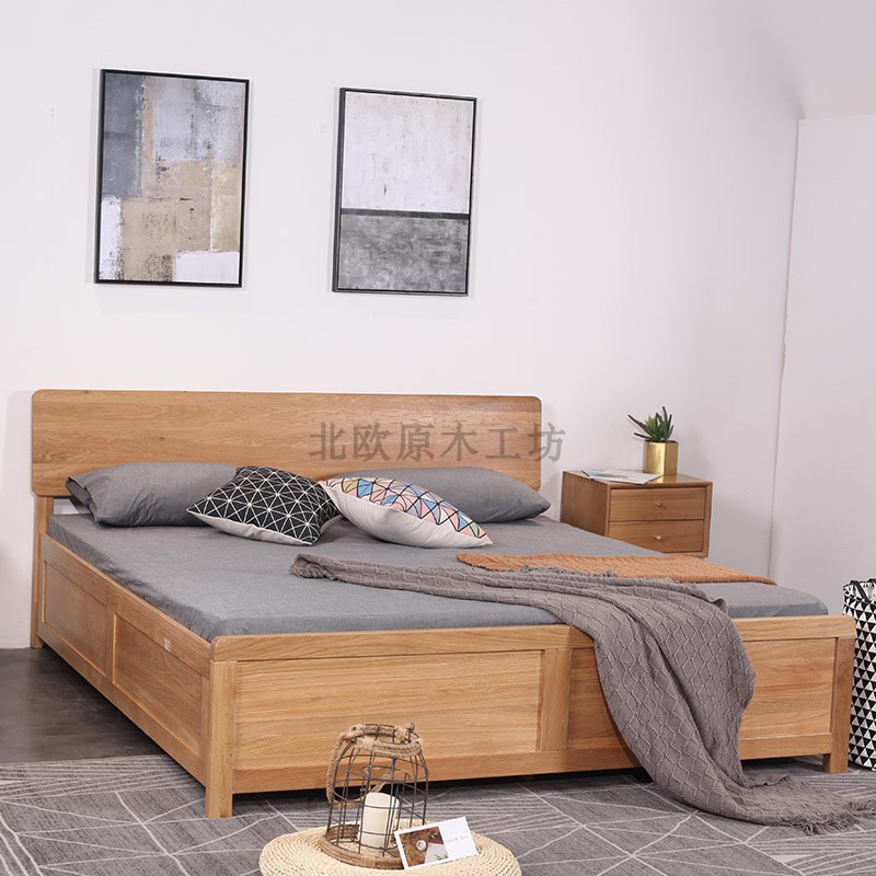 北欧原木工坊日式橡木纯实木箱体卧室高箱储物床简约气压收纳床