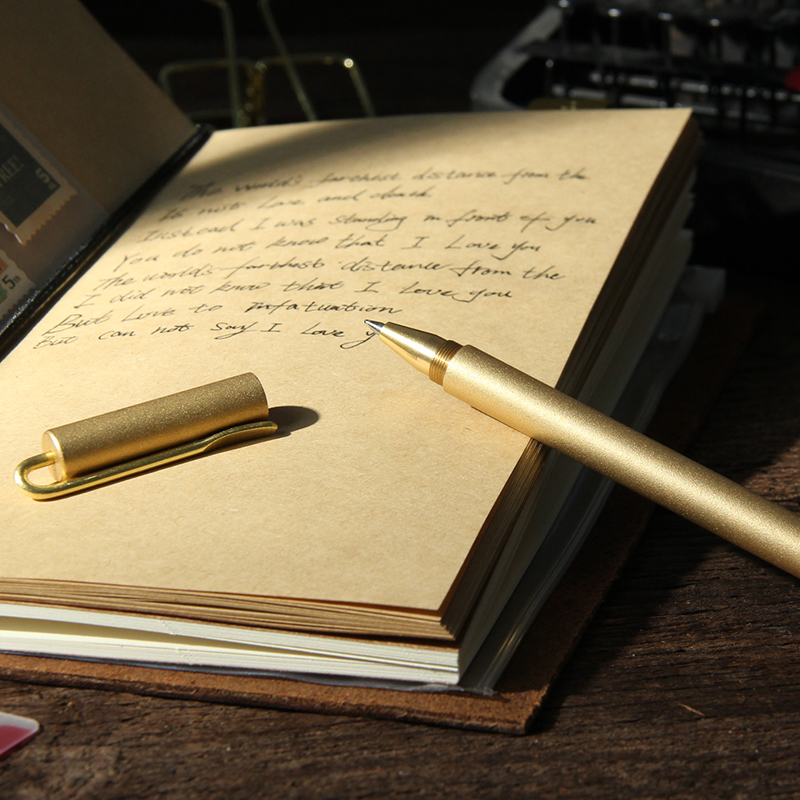 本墨手工金属笔 黄铜笔 中性签字笔 复古签字笔 复古黄铜文具
