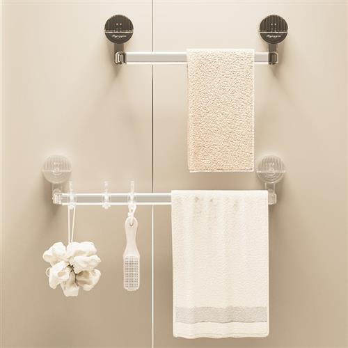 毛巾架卫生间免打孔置物架一体浴室吸盘挂架浴巾收纳架子单杆挂杆