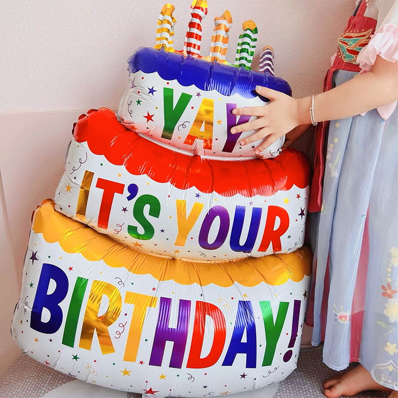 ins网红小红书三层蛋糕彩色铝膜气球拍照道具生日装饰场景布置
