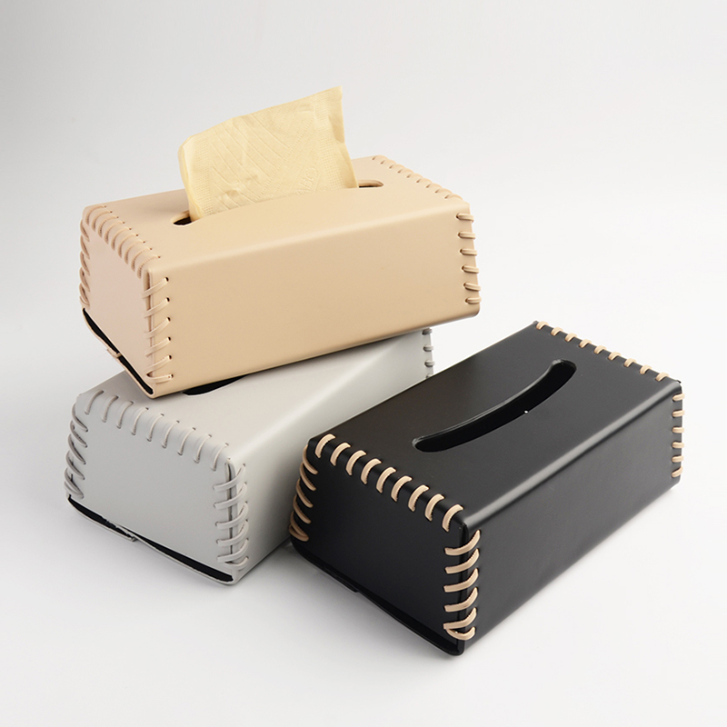 oakliving皮革创意家用餐巾纸盒高档轻奢高级感北欧风纸巾盒黑色