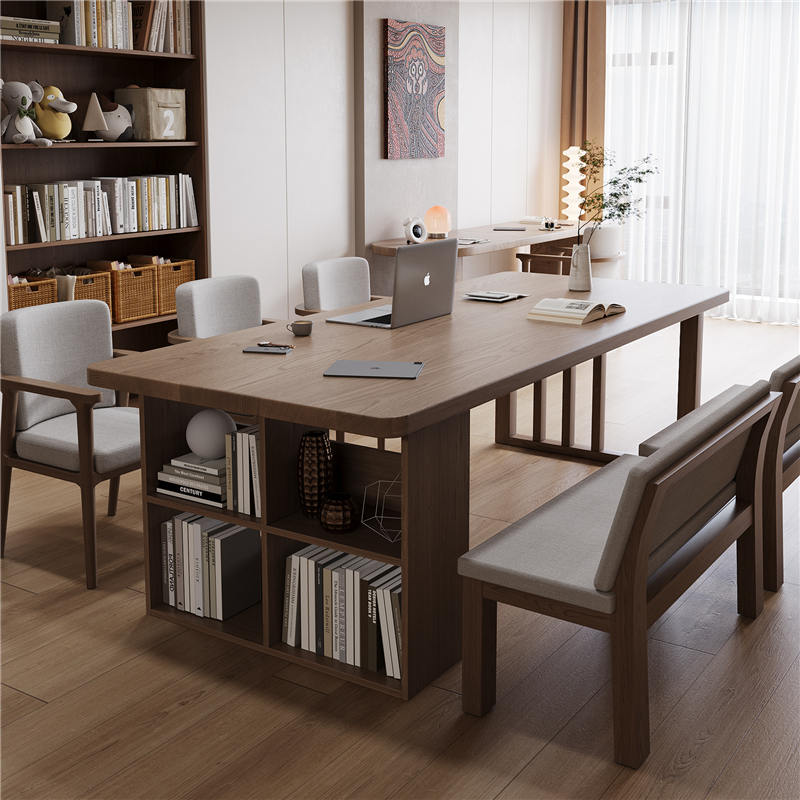 客厅大长书桌书柜一体轻奢现代全实木工作台家用办公桌书房书法桌