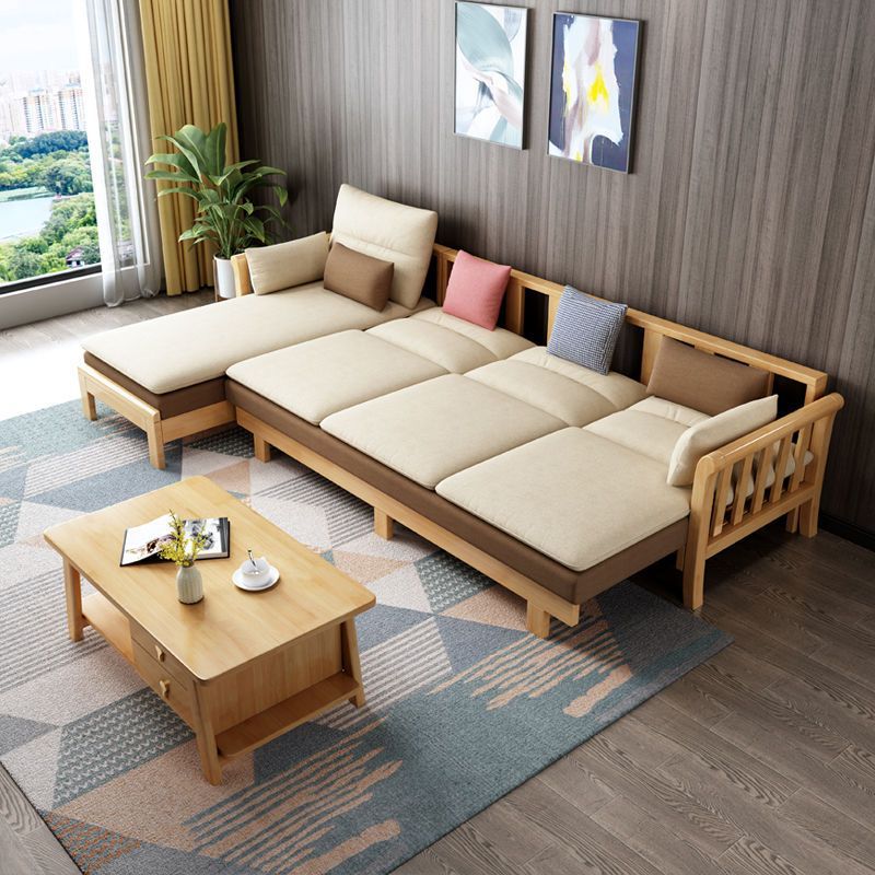 北欧式实木沙发现代简约小户型客厅双层坐垫舒适拉床沙发成套家具