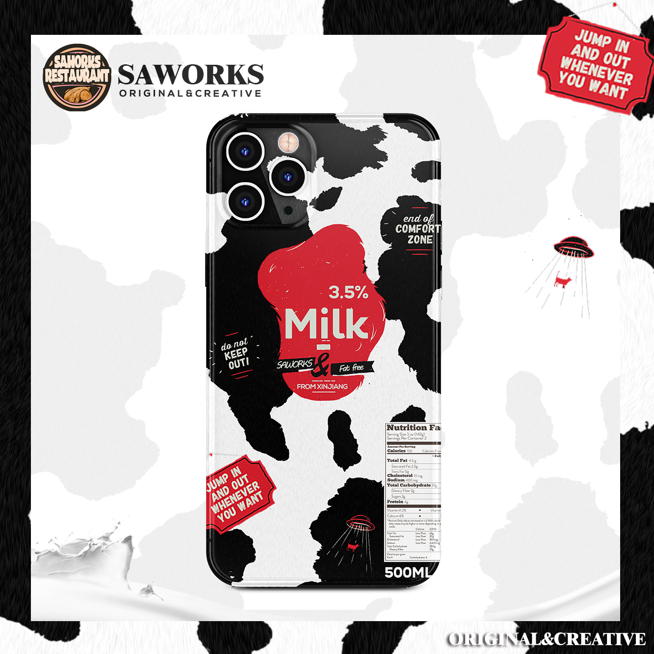 saworks原创设计12 pro创意牛奶盒手机壳苹果X适用iphone 11Pro Max/xr卡通7p 8新款12promax全包tpu手机壳