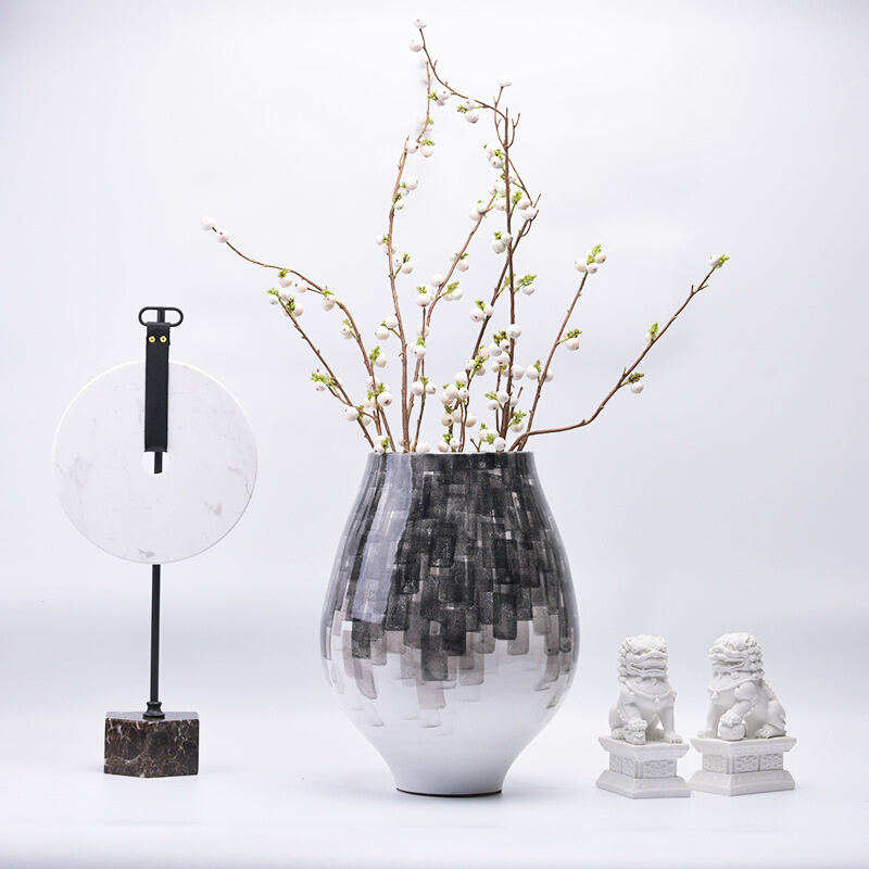 新中式客厅陶瓷摆设花瓶大理石艺术品瓷器禅意抛光陶瓷工艺品