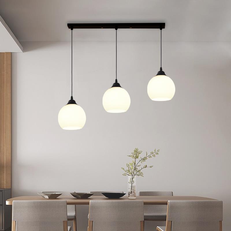 餐厅吊灯三头简约现代圆盘直盘时尚玻璃灯罩饭厅餐桌创意个性灯具