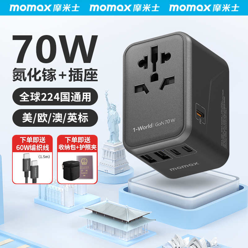 MOMAX摩米士70W转换插头全球通用出国旅行欧标英标充电器万能插座